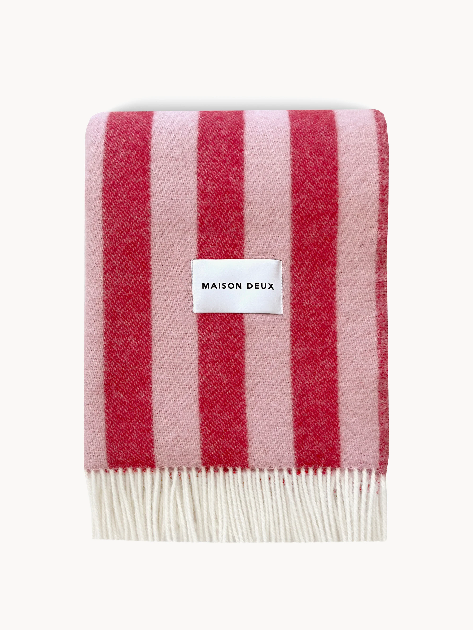 Maison Deux Striped Wool Blanket Candy Wrap, Light pink, red, white