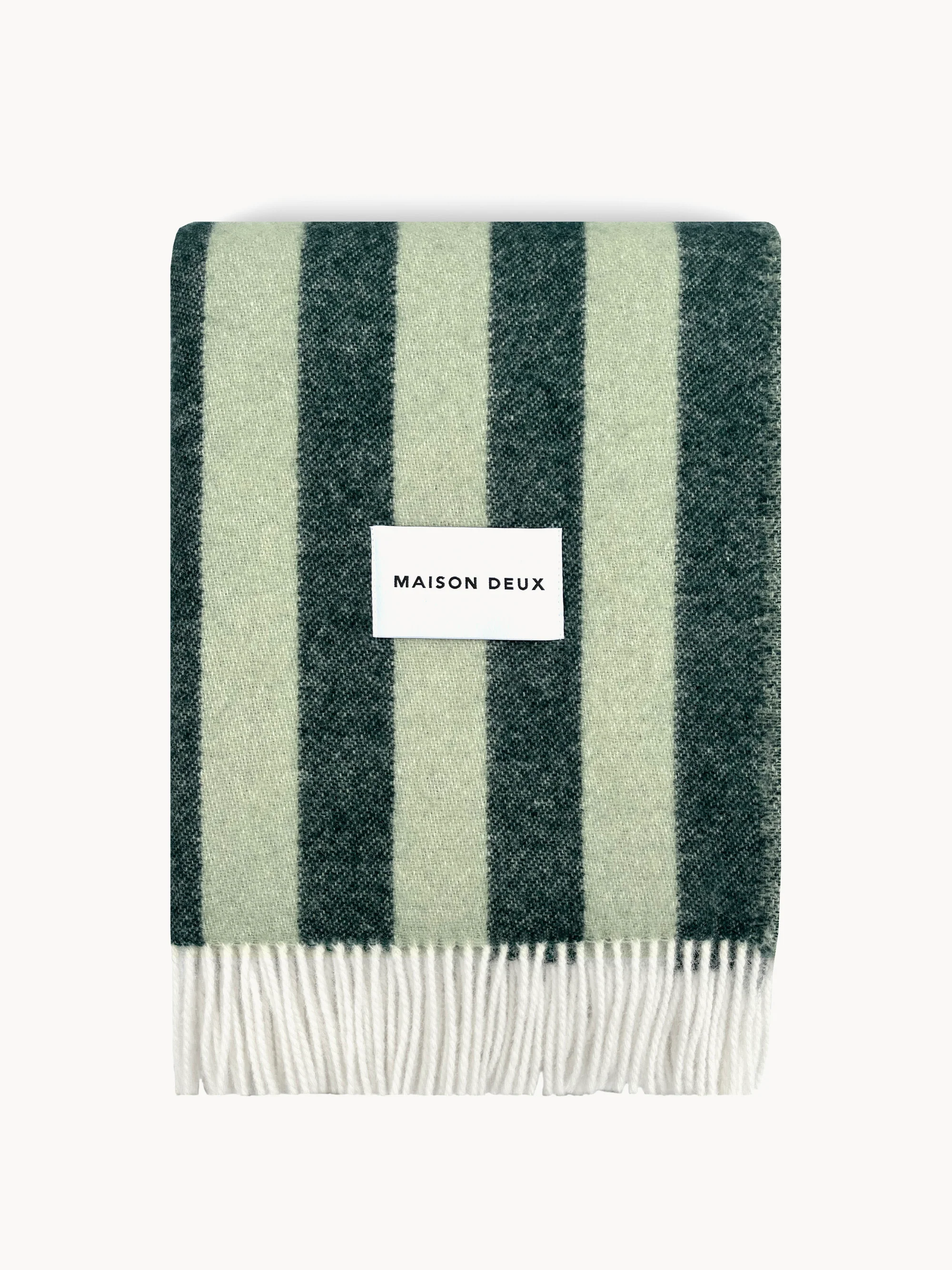 Maison Deux Striped Wool Blanket Candy Wrap, Shades of green, white