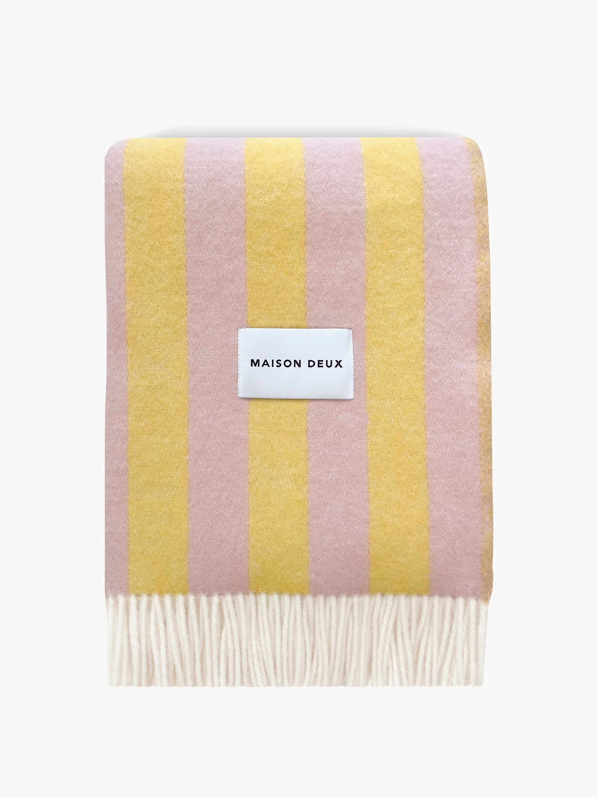 Maison Deux Striped Wool Blanket Candy Wrap, Light pink, ochre, white