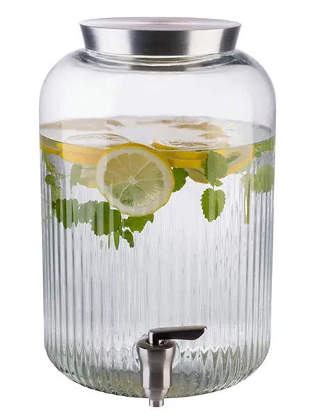 Beverage dispenser D: 20 cm, H: 30.5 cm, 7 ltr., glass, stainless steel, sturdy walls