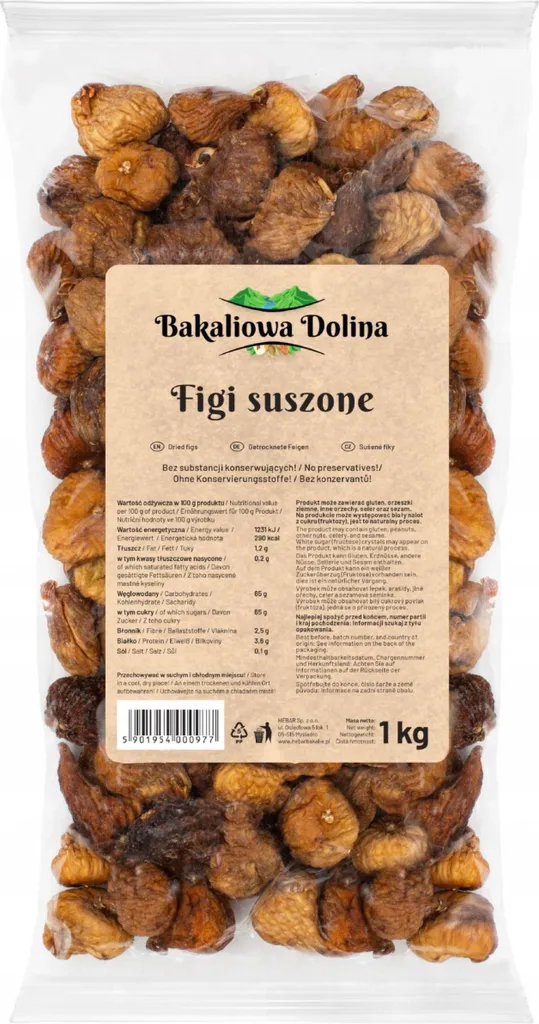 Bakaliowa Dolina Dried Figs 1 kg - Natural Figs - Honey Sweetness - No Preservatives - Unsulfured - Perfect with Cheese and Wine