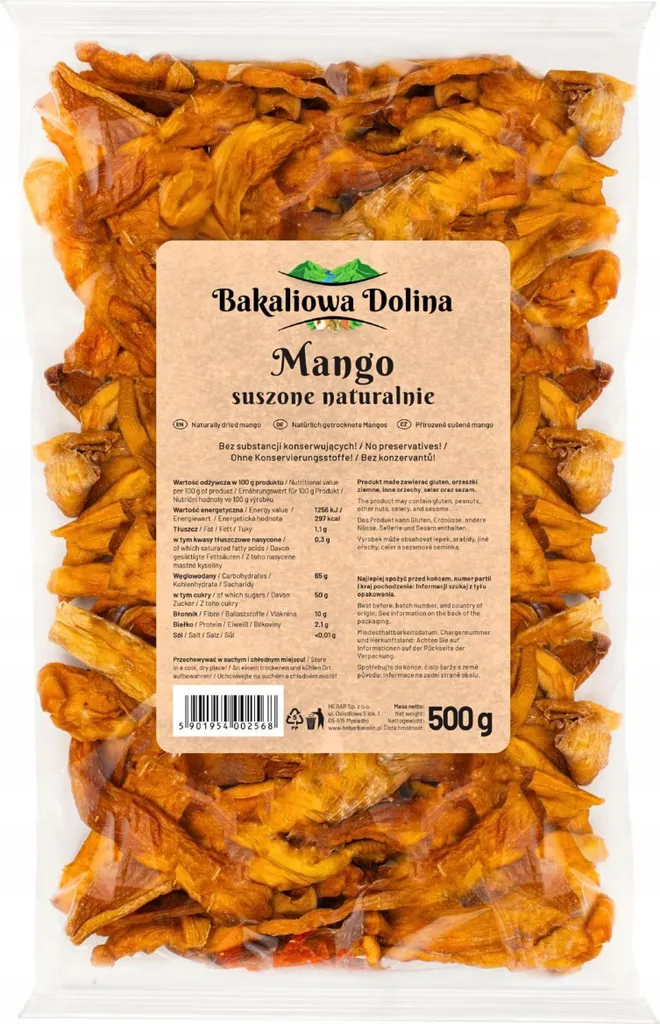 Bakaliowa Dolina Dried Mango 500g - Mango Strips - Fruit Gum Substitute - No Added Sugar - High in Fiber 500g