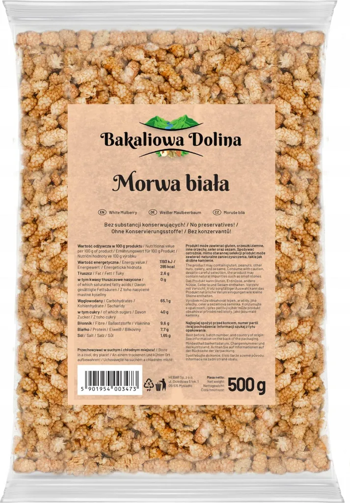 Bakaliowa Dolina Dried white mulberry 500g - Diet snack - No added sugar - Unsulfured - Sweetener for muesli and yogurt 500g