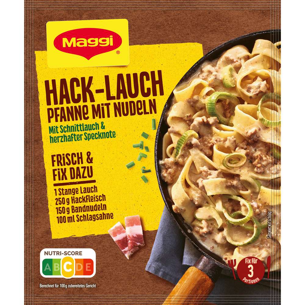 Maggi Spice mix, minced leek pan with noodles