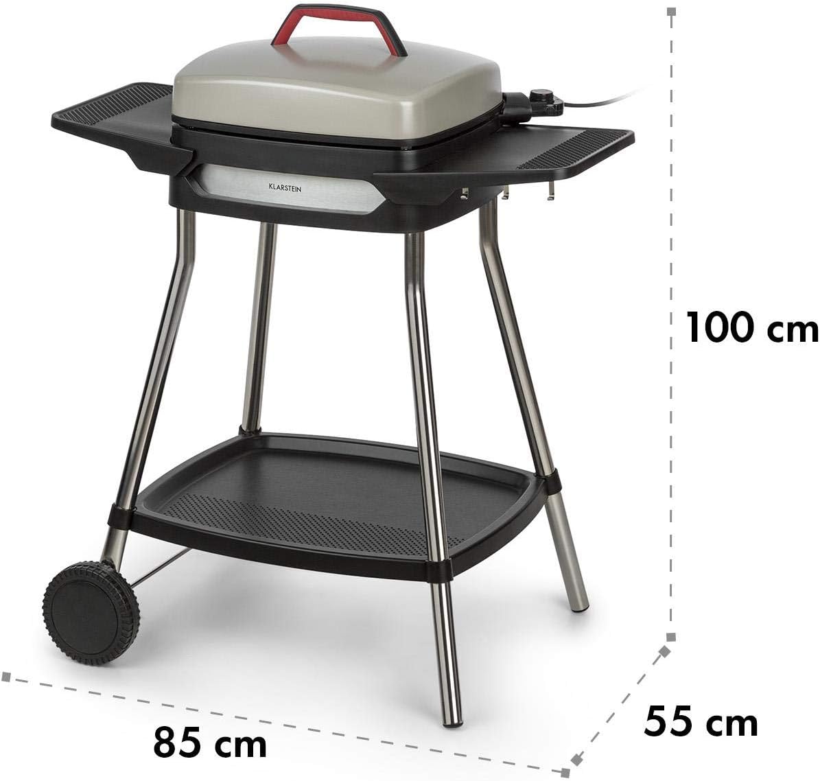 Klarstein Gatsby Electric Grill Table Grill Power: 2000 W, EasyGrill Concept, Grill Surface: 40 x 36 cm, Die-Cast Aluminium, Non-Stick, Grill Hood, Two Side Tables, Beige/Black