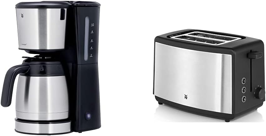 WMF Bueno Pro Coffee Machine with Thermos Flask, Filter Coffee, 10 Cups, 900 W & Bueno Edition Toaster Stainless Steel, Double Slot Toaster with Bun Attachment, 2 Slices, 7 Browning Levels, 800 W