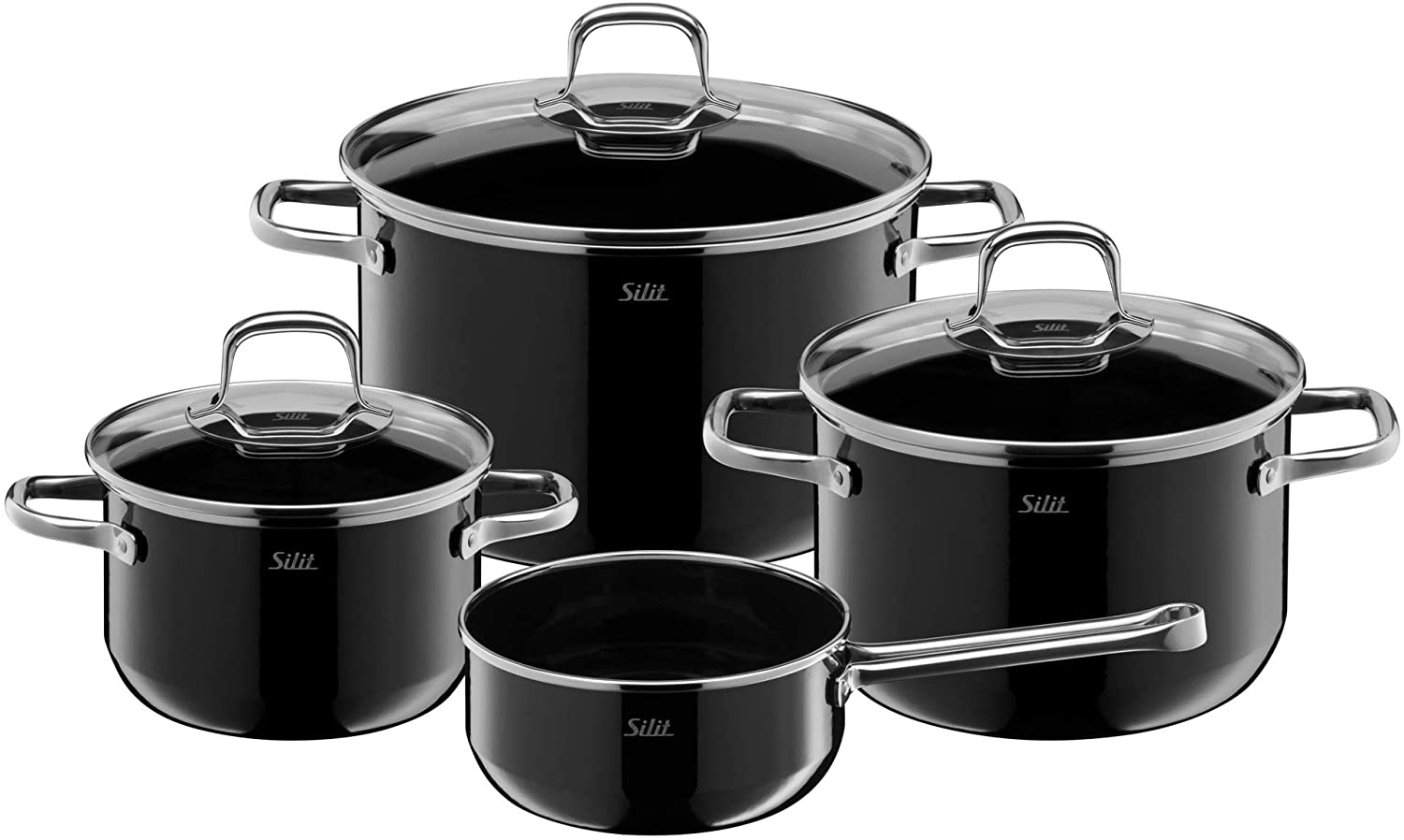 Silit Elegance Line 4-Piece Induction Cooking Pot Set with Glass Lid, Silargan Functional Ceramic, Induction Pots Set, Nickel-Free