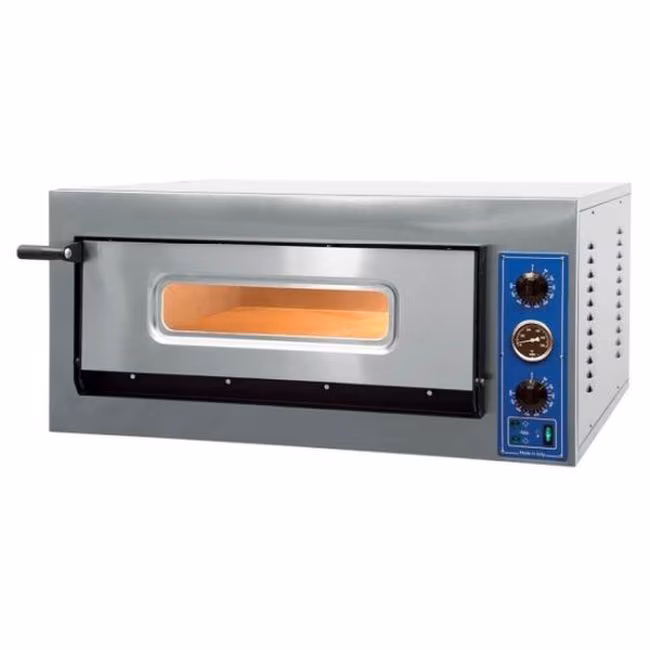 Possibly a pizza oven with one chamber for 4 pizzas of 360 mm each, 6 kW, 1010 x 850 x 420 mm (W x D x H)