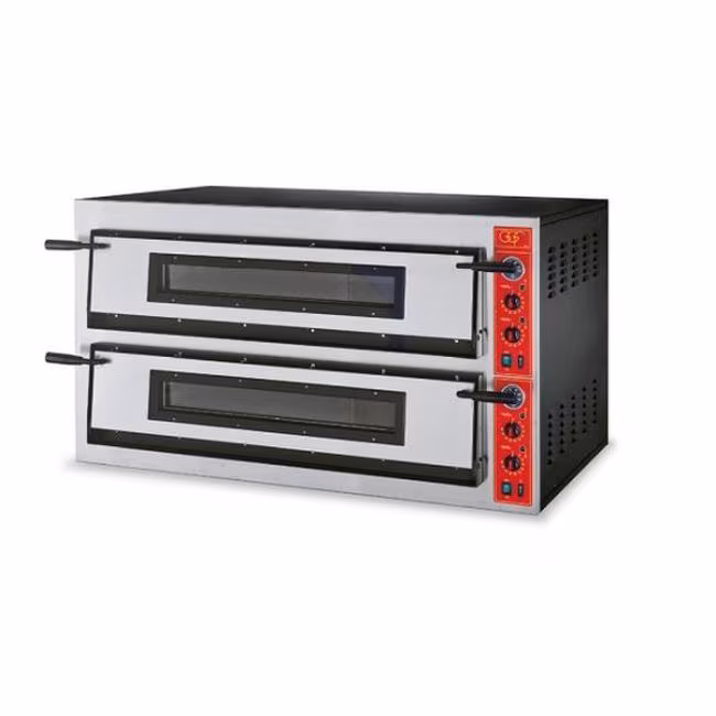 Possibly a two-chamber pizza oven, made of powder-coated steel, 18 kW, 1370 x 850 x 750 mm