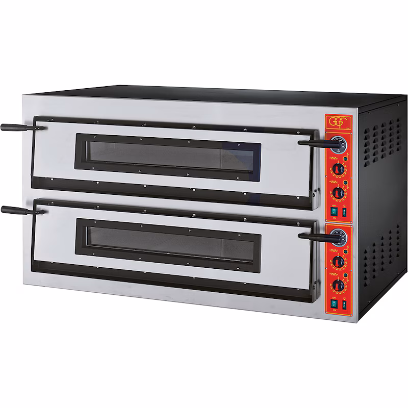GGF pizza oven with two chambers for 12 pizzas at 360 mm, solid fireclay, 18 kW, 1370 x 850 x 750 mm (W x D x H)