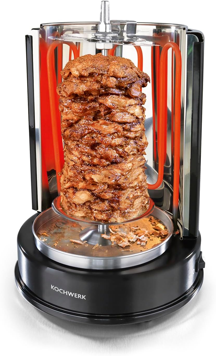 Rachs KOCHWERK Kebab Grill for Home | Vertical Multi Grill for Meat, Fish & Veggie Variations | Rotisserie with 360° Rotation & Large Heating Element | Center Skewer & 6 Kebab Skewers