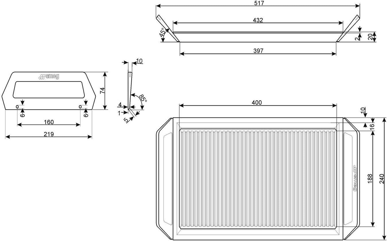 Smeg GRIDDLE Universal Grill Pan for Induction, Gas, Ceramic and BBQ Hobs Non-Stick Coating