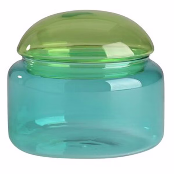 Gift Company Jar with Lid, Voile Glass, Green/Blue