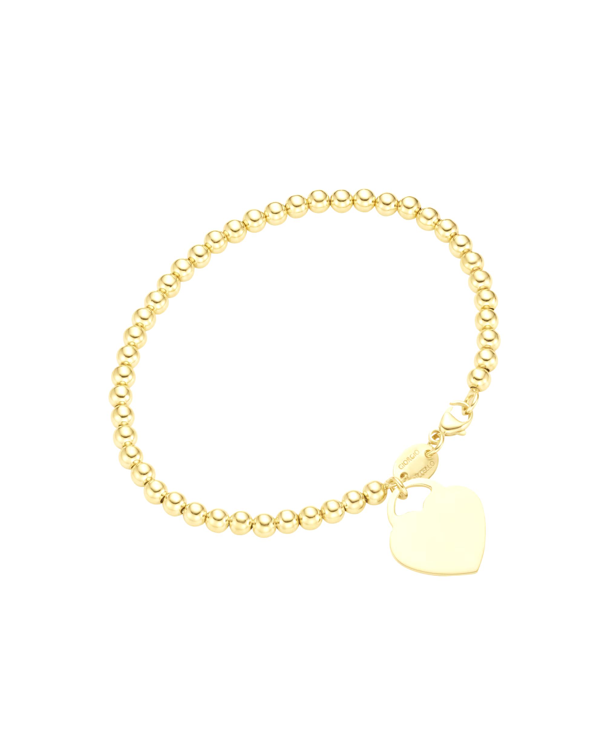Giorgio Martello Milano bracelet bracelet balls with hanging heart, yellow gold plated, silver 925 19 cm