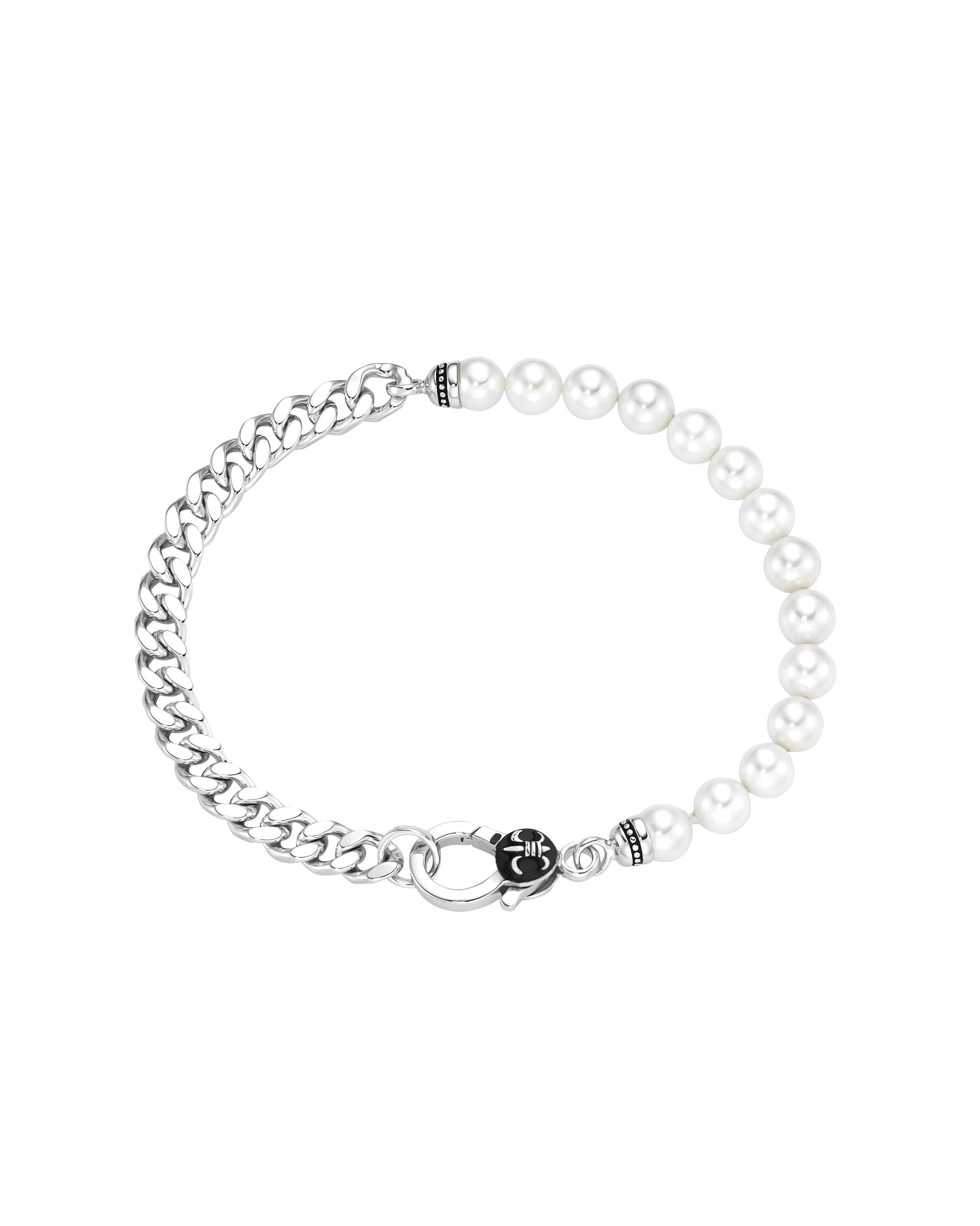 Giorgio Martello Milano bracelet bracelet curb chain, black agate or pearl, silver 925 Weiss