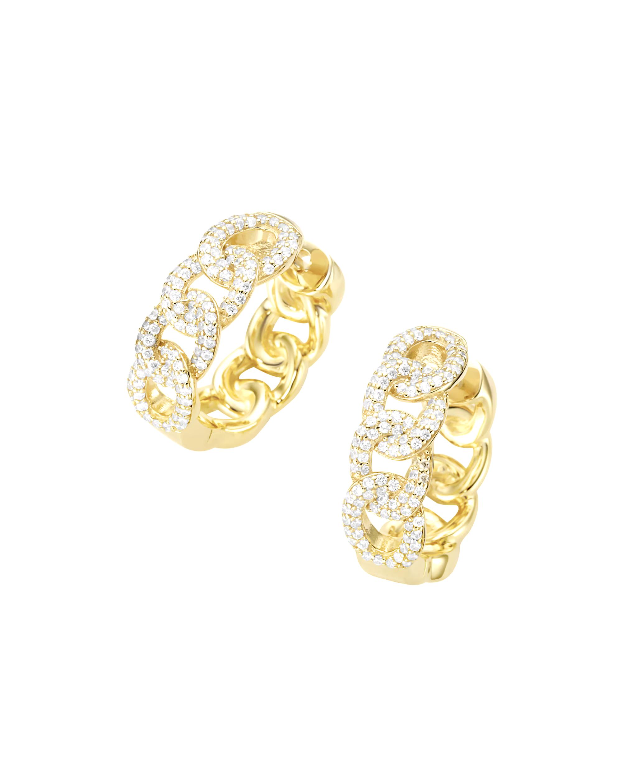 Giorgio Martello Milano earring folding hoop earrings in curb chain design with zirconia, silver 925 Gold
