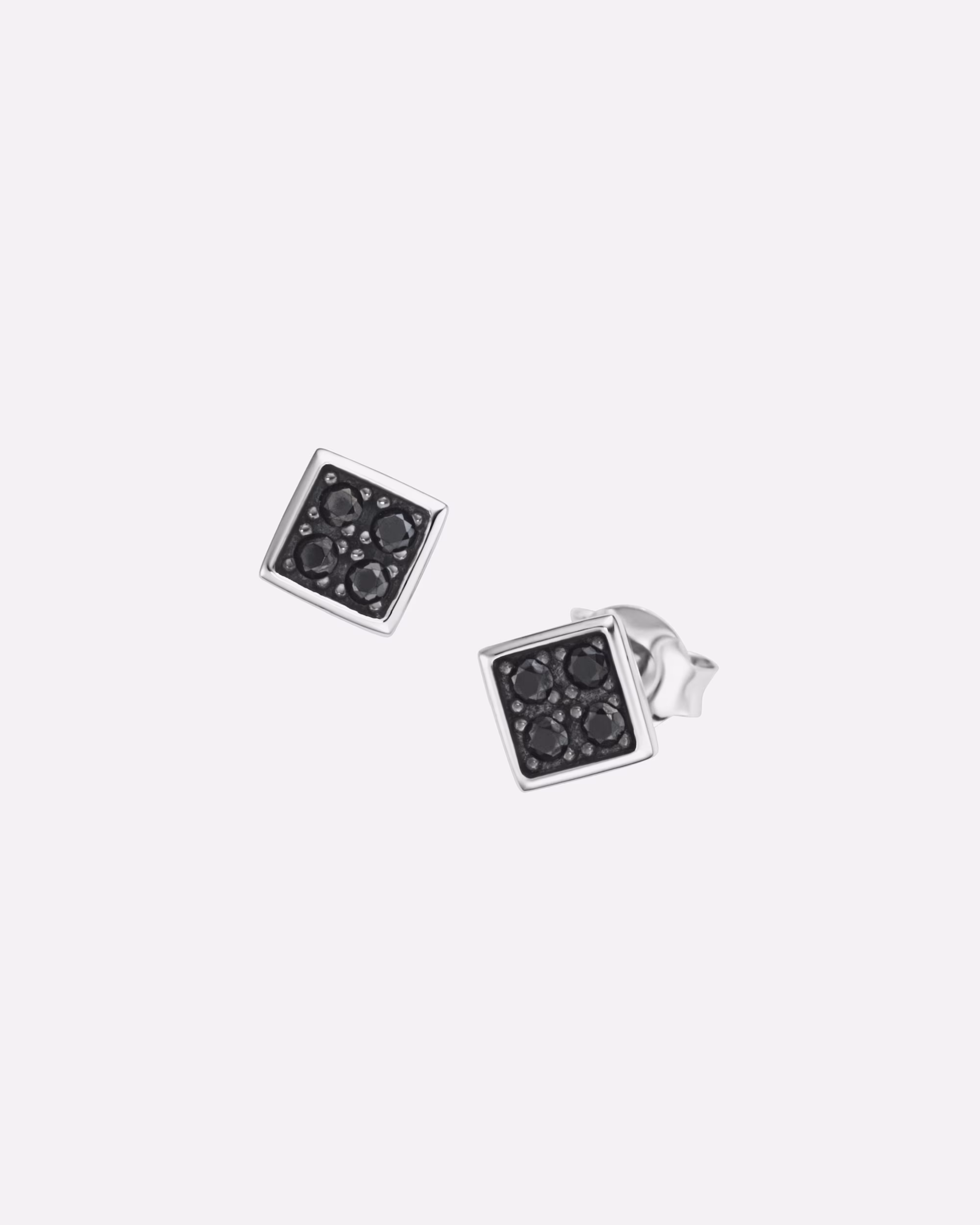 Giorgio Martello Milano earring ear studs carré-shaped with white or black stones, silver 925 Schwarz
