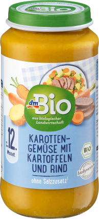 dmBio Carrots-vegetables with potatoes and beef from the 12th month, Demeter, 250 g