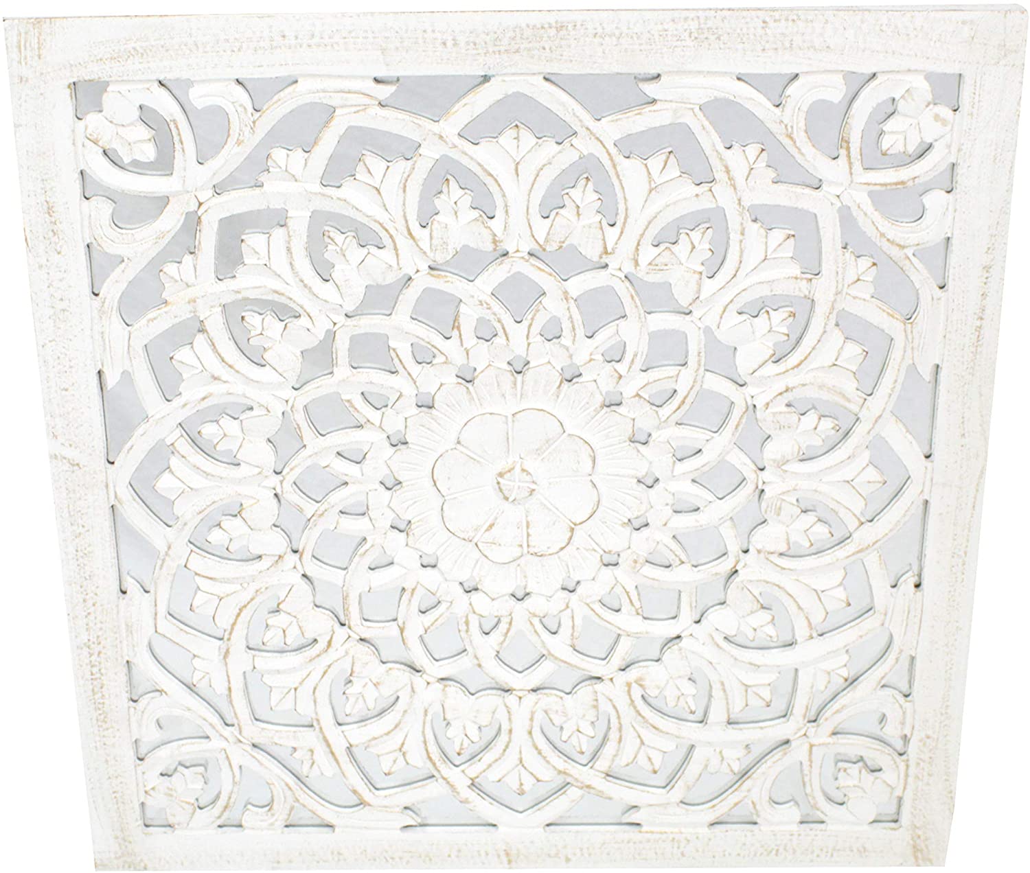 DARO DEKO Daro Decoration Wood Wall Picture Ornaments With Mirror White-Gold 90Cm X 9