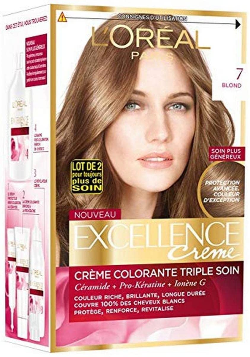 L\'Oréal Paris L\'Oréal Paris Excellence Cream Triple Care Permanent Dye 100% Coverage White Hair 7 Blonde 260gm