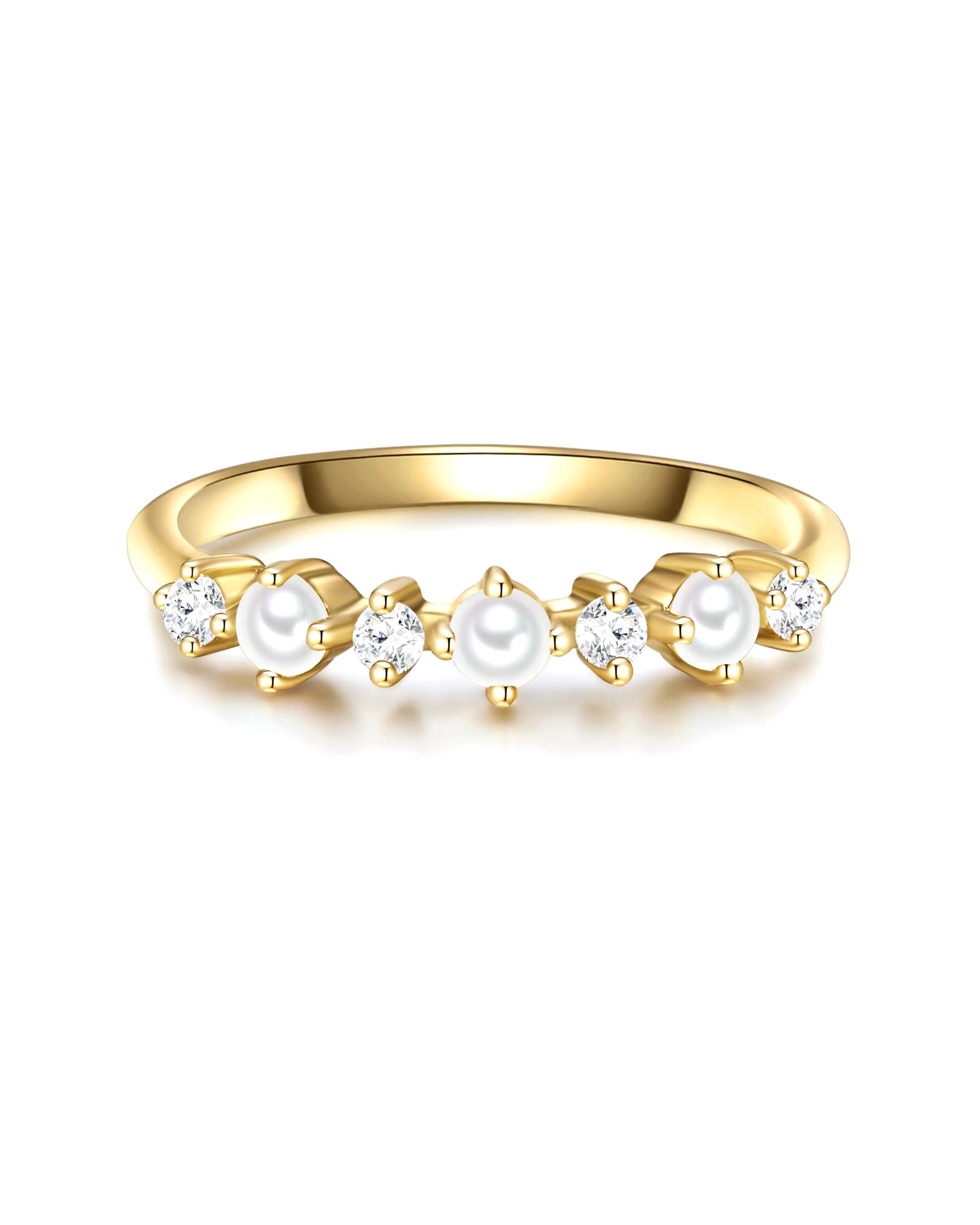 Glanzstücke München Highlights Munich Ring Ring Sterling Silver Zirconia Freshwater Cultured Pearl in Yellow Gold