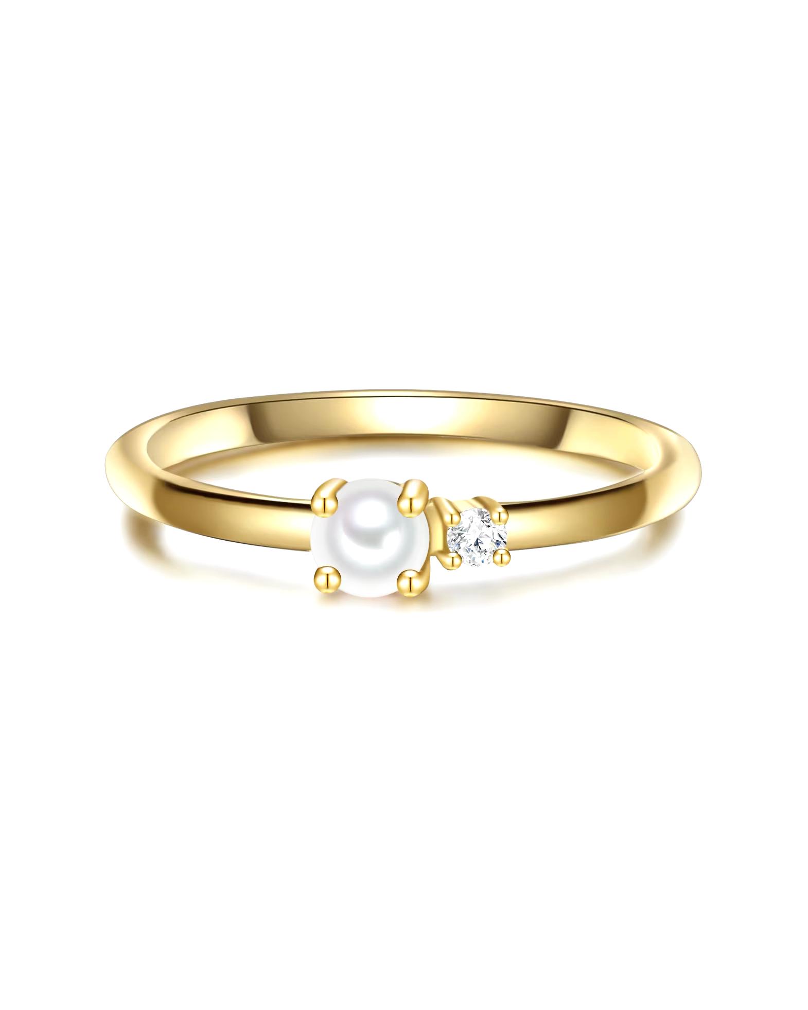 Glanzstücke München Highlights Munich Ring Ring Sterling Silver Zirconia Freshwater Cultured Pearl in Yellow Gold
