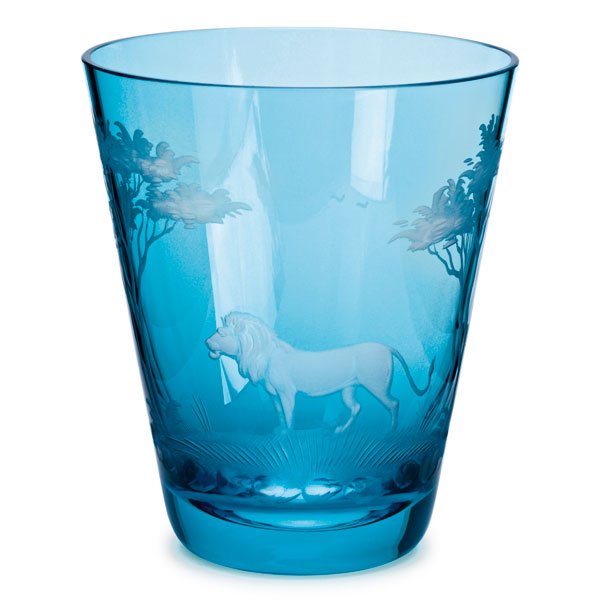 Glass Kilimanjaro engraving lion aquamarine blue (10.7cm) by Theresienthal