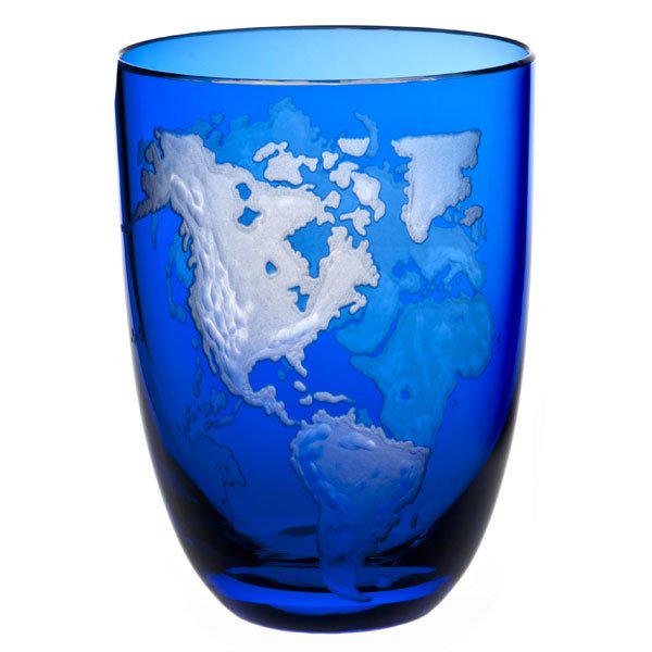 Glass Planet Earth engraving earth cobalt blue (10.2cm) from Theresienthal