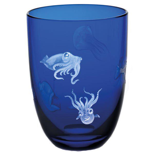 Theresienthal Glass Planet Earth Engraving Deep Sea Squids Cobalt Blue (10.2cm)