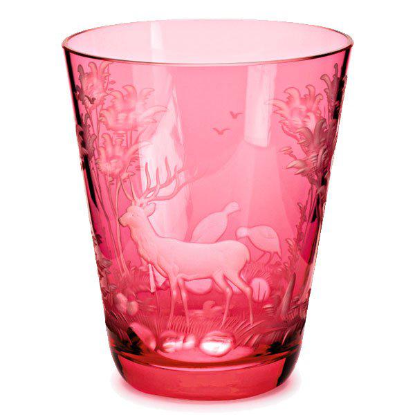 Glass Schliersee deer and partridge ruby ​​red (10.7cm) from Theresienthal
