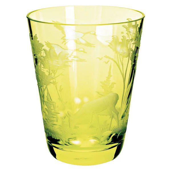 Glass Schliersee deer and wild duck yellow (10.7cm) from Theresienthal