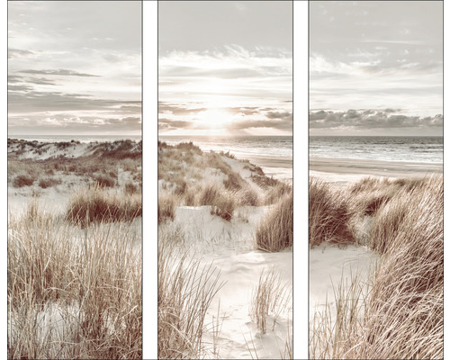 Pure Living Glass picture Beach At Sunrise I set of 3 3x 30x80 cm