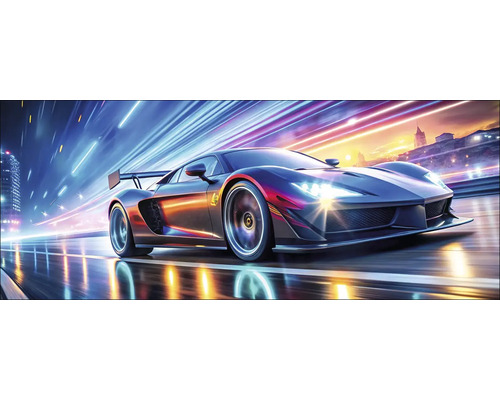 Pure Living Glass picture Neon Car III 125x50 cm, 50 x 125 cm