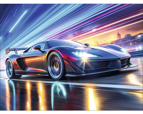Pure Living Glass picture Neon Car III 80x60 cm, 60 x 80 cm