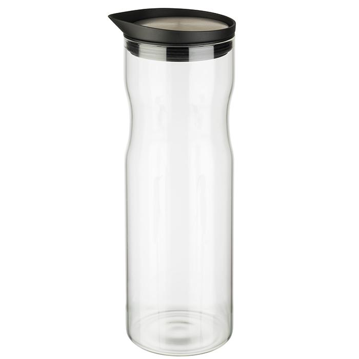 APS Glass carafe, D: 8 cm, H: 25 cm, 1 liter, glass, 18/8 stainless steel, silicone, lid matt polished