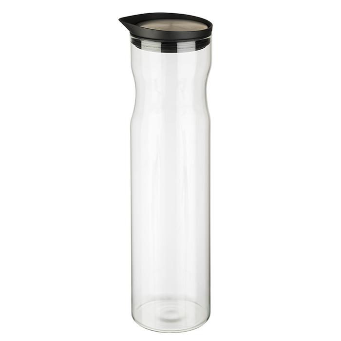 APS Glass carafe, D: 8 cm, H: 32 cm, 1.2 liters, glass, 18/8 stainless steel, silicone, lid matt polished