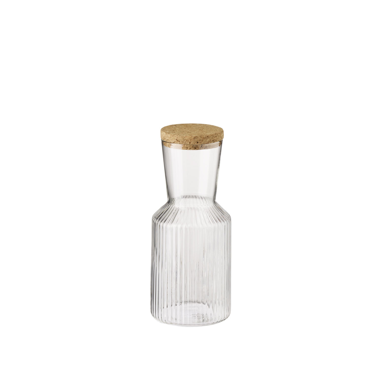 Glass carafe LINES, glass, cork lid, D: 9 cm, H: 19.5 cm, I: 0.5 liters