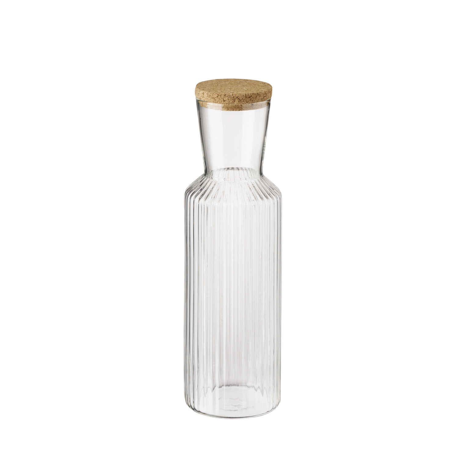 Glass carafe LINES, glass, cork lid, D: 9 cm, H: 27.5 cm, I: 1 liter
