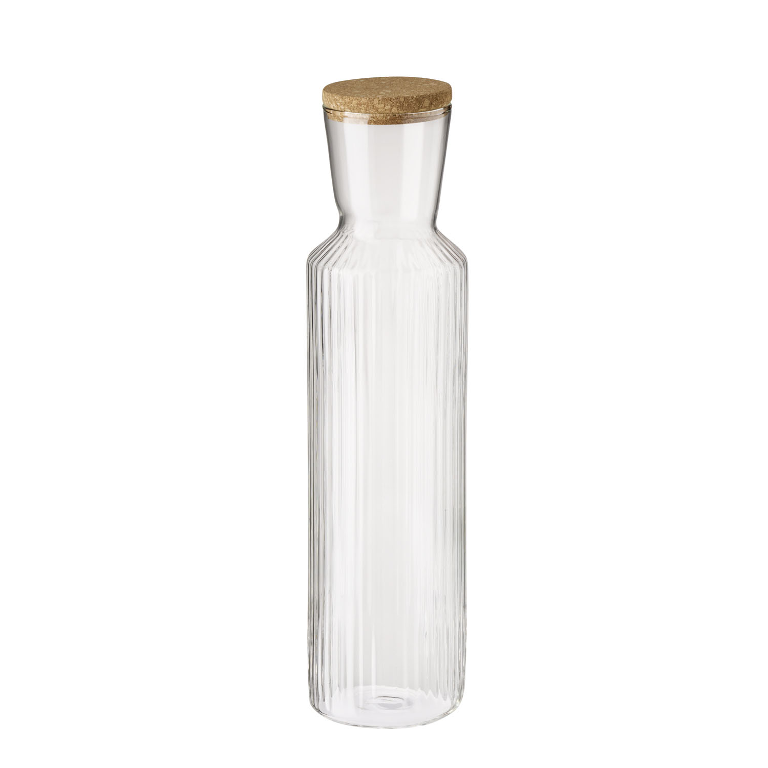 Glass carafe LINES, glass, cork lid, D: 9 cm, H: 35 cm, I: 1.5 liters