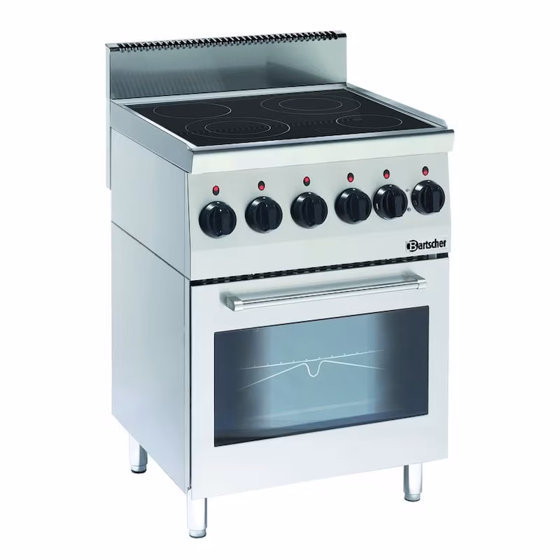 Glass ceramic cooktop with 4 radiant heating zones, 10.2 kW, and electric oven, 2.2 kW - Bartscher