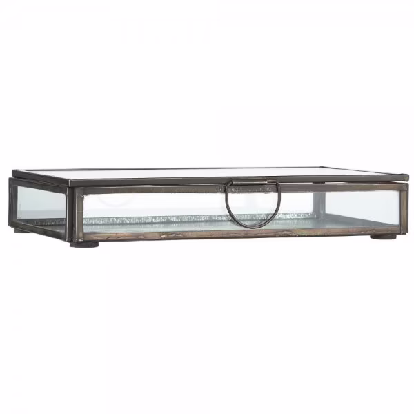 Solitaire oblong glass box in antique brass