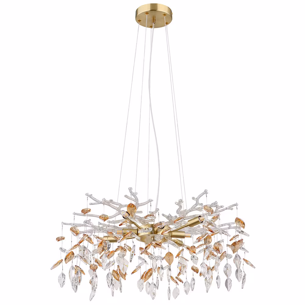 Globo Lighting pendant light, glass crystals, amber/gold colored, Ø61x120 cm