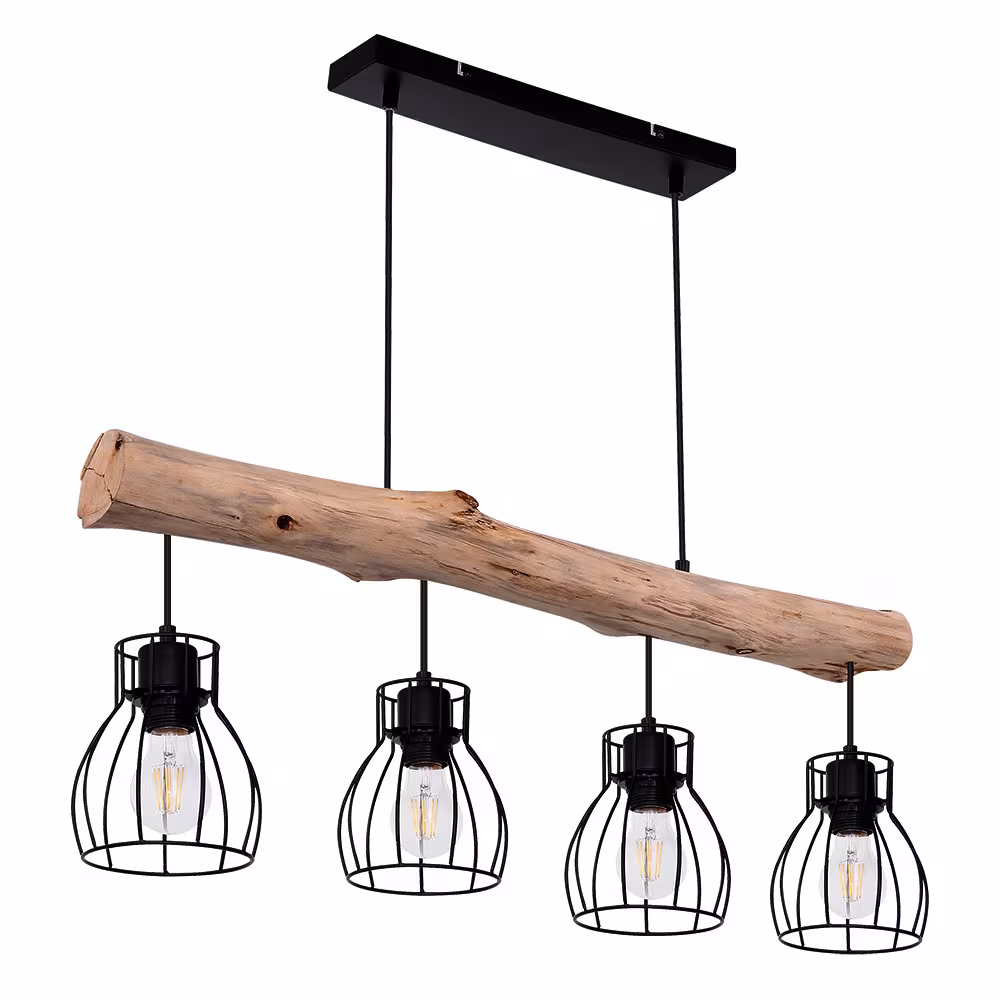 Globo Lighting Pendant Light Wood Black Cage Design