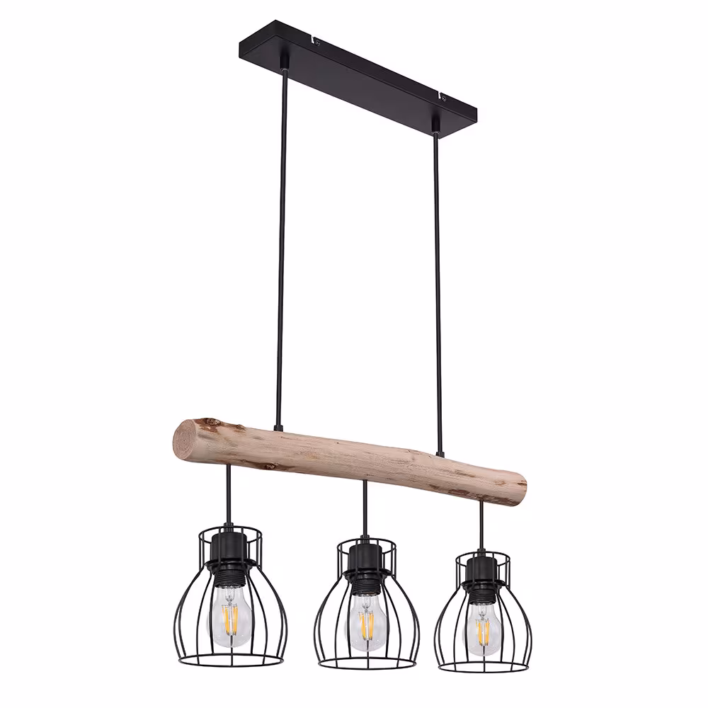 Globo Lighting Pendant Light Cage Design Black Wood