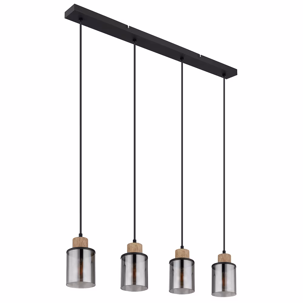 Globo Lighting REID pendant light, metal, black, smoked glass
