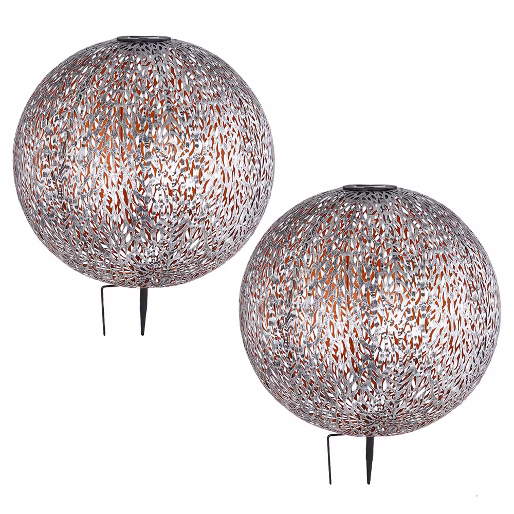 Globo Lighting LED Outdoor Light Solar Light Sphere Silver 2-Pack