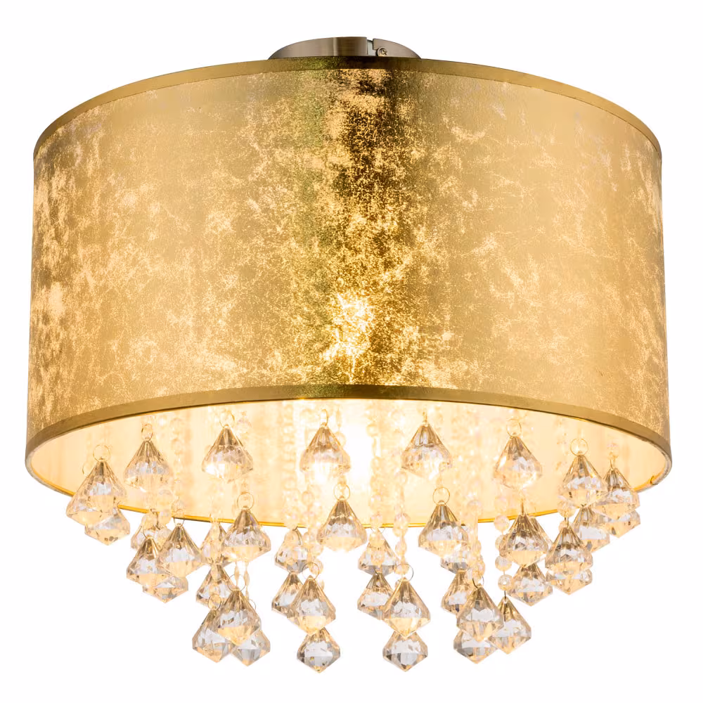 Globo Lighting LED Ceiling Light Metal Gold Crystal Look
