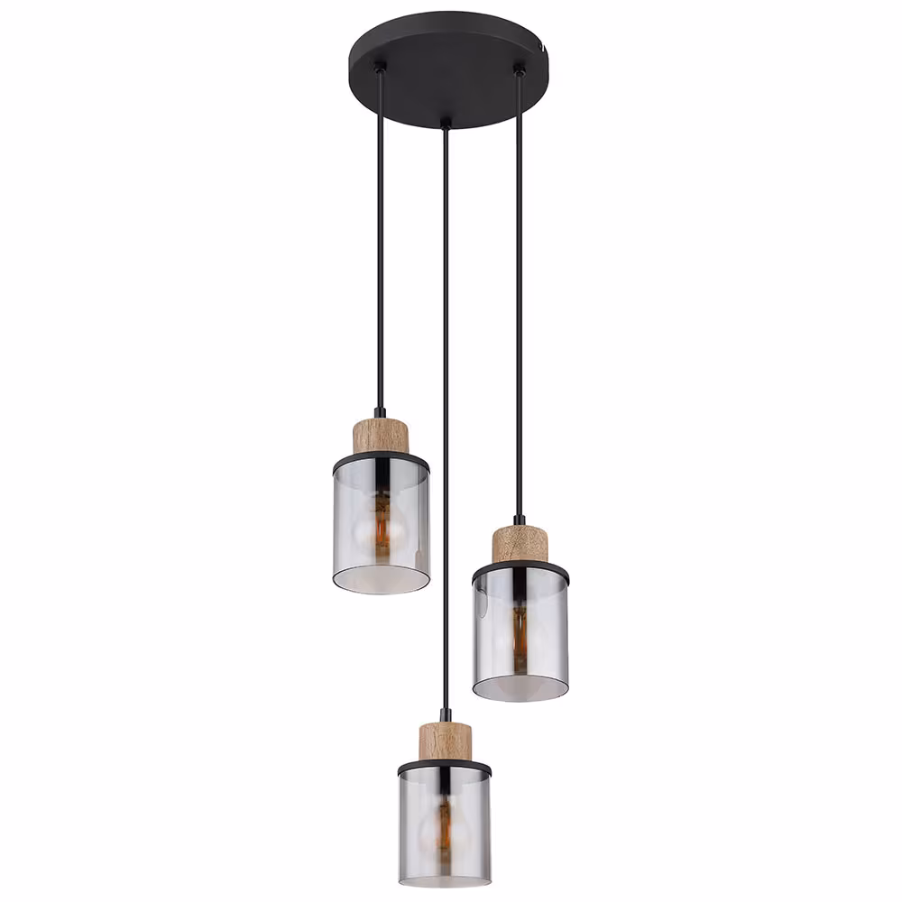Globo Lighting LED Pendant Light Metal Matte Black Glass Smoke Color