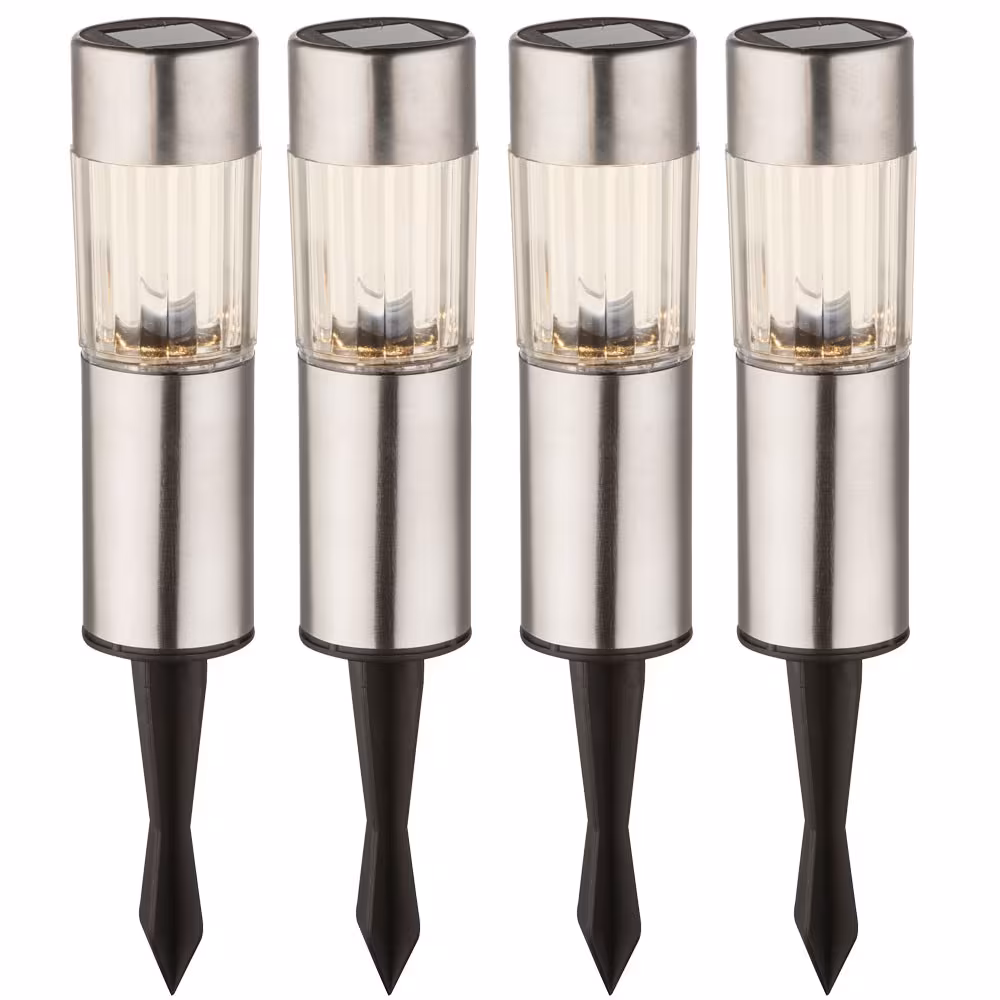 Globo Lighting LED Solar Light 4-Piece Set Stainless Steel Plastic Silver Clear