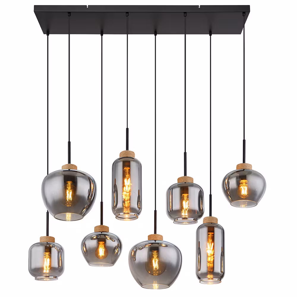Globo Lighting Pendant Light Metal Matte Black Smoked Glass